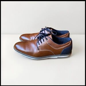 Men’s Freeman Morgan Size 9.5W brown with navy trim Oxford dress shoes